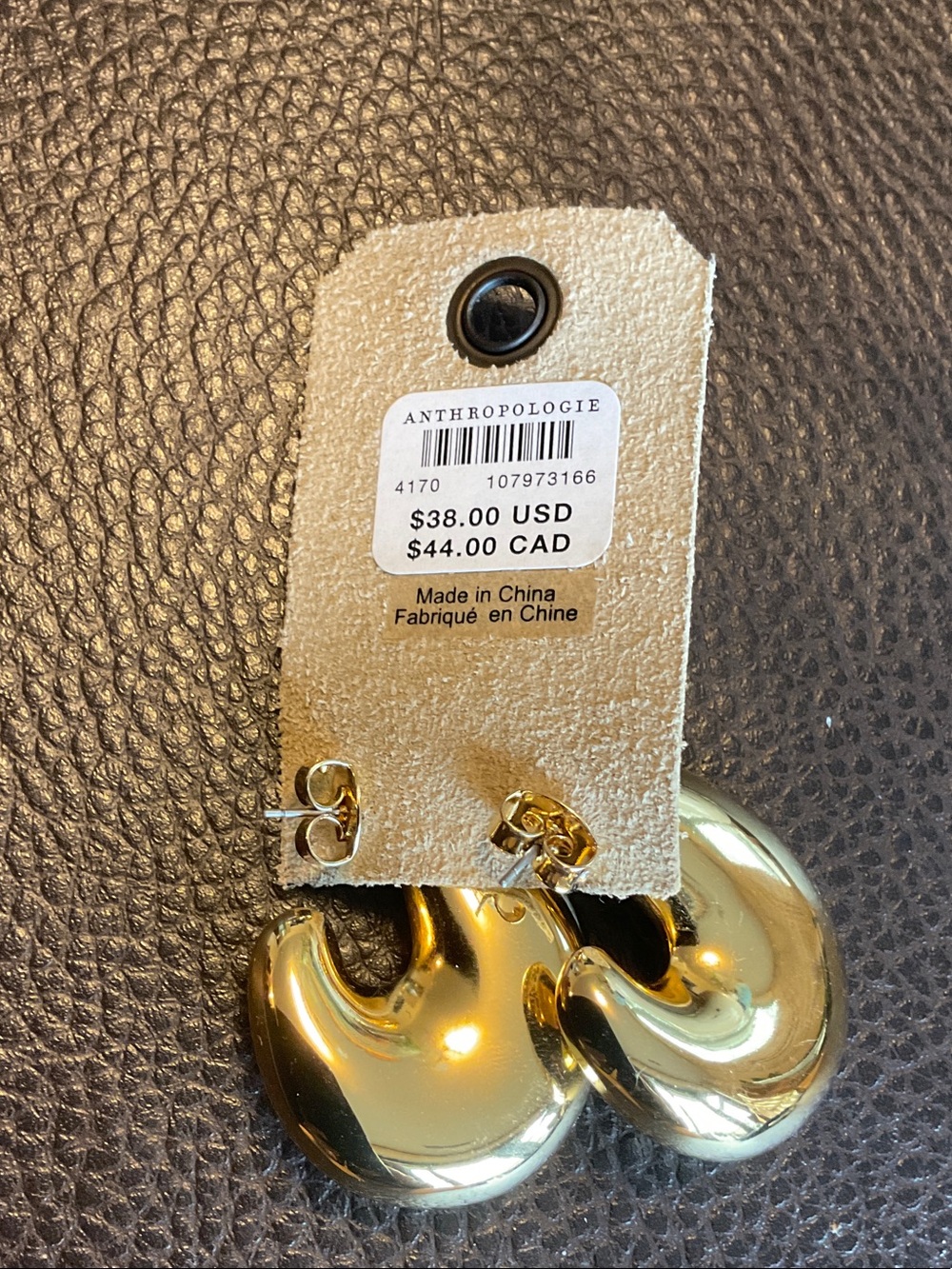 Anthropologie Shiny Gold Sculptural Hoop Earrings - Picture 2 of 2
